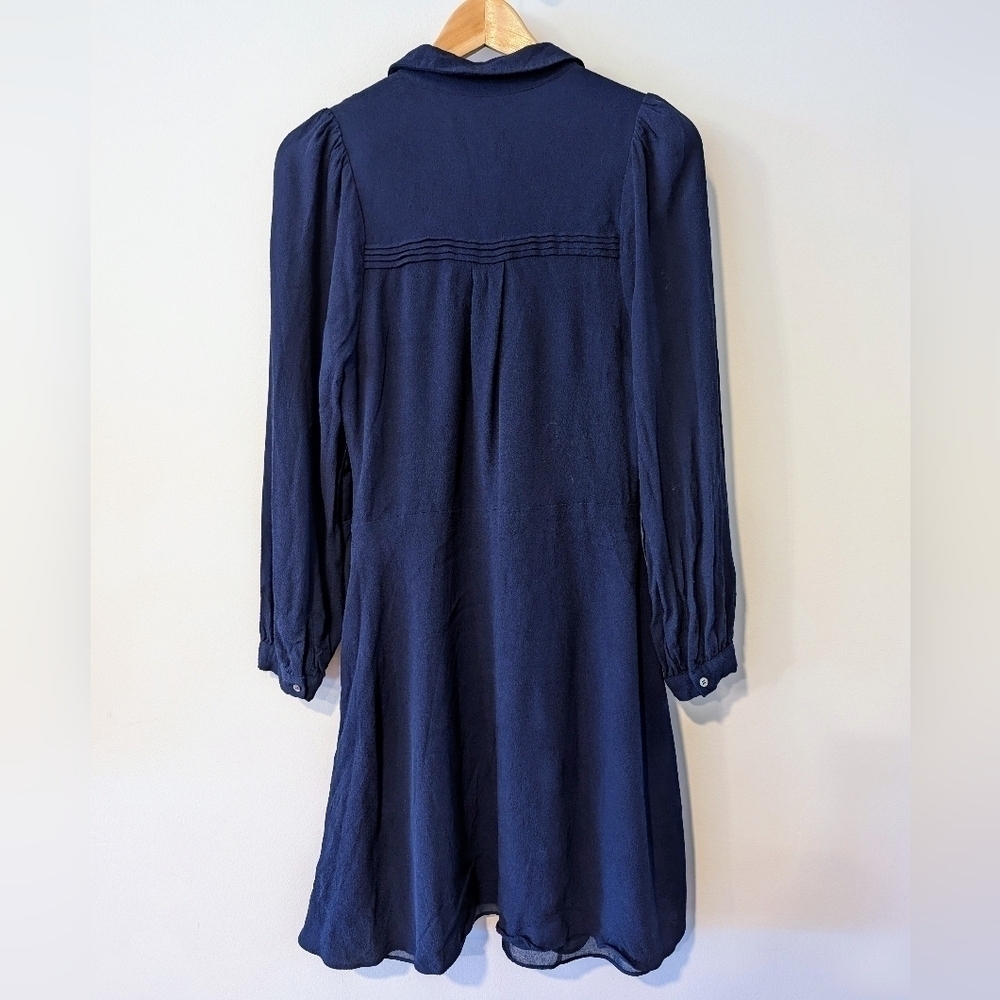 Whistles Pintuck Shirt Dress Navy US 8 Midi Cotton Workwear Quiet Luxury - Picture 3 of 9
